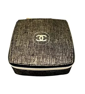 Chanel Sublimage Black Gold Textured Square Travel Case Zipper Closure Logo 4" - Picture 1 of 9