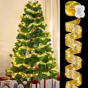 Christmas Tree Ribbon String Lights - 33Ft 100 LED Battery Powered Fairy Lights  - Picture 1 of 11