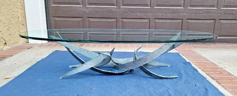 Silas Seandel 1960's Mid Century Brutalist Torch Cut 72" Coffee Cocktail Table Cover