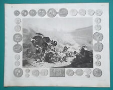 ROME Colosseum Christians in Arena Animals Combat + Roman Coins - 1844 Print