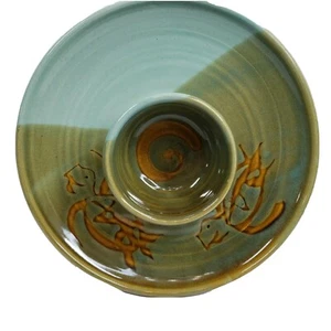 Mississippi Mud Pottery Clay Drip Glaze Large Chip Dip Turtles Green Illinois - Picture 1 of 9