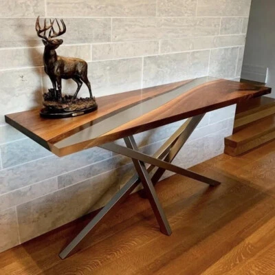 Handmade Epoxy Console Table Top for Home Interior Design Clear Resin River Tops - Image 1 of 4