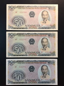 Vietnam 50 Dong 1985 Pick 97a 3 Consecutive Notes UNC - GEM UNC - Picture 1 of 2
