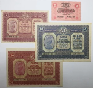 ITALY VENICE Cassa Veneta Prestiti 50 Centesimi 1 10 20 lire XF 1918 Austria  - Picture 1 of 10