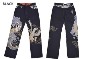 NEW Karakuri Tamashii Denim Jeans Pants Embroidered Dragon Black Size 40 - Picture 1 of 4