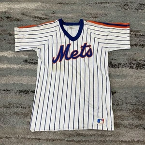 New York Mets Shirt Adult Large White Vintage Sand-Knit Stripe MLB Baseball READ - Picture 1 of 9