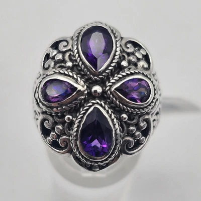 Anillo grueso de plata de ley con rollo de amatista africana topacio Sarda Bali TM 8,75 Foto 1 de 4