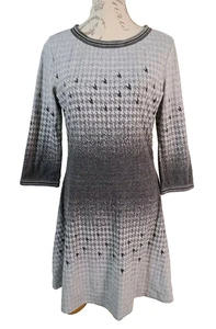 DESIGUAL Fit & Flare Kleid Hahnentrittmuster grau verblasst 3/4 Arm Borte Gr. XL - Bild 1 von 23