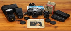 Canon AE-1 Program Camera w/ 50mm f1.8, 28mm f2.8, Winder, Speedlite 199A - Picture 1 of 21