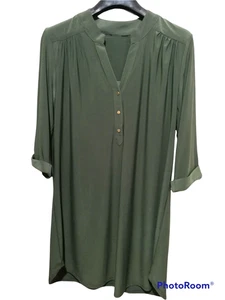 Blouse Ladies Tunic Top Dark Green 3/4 Sleeve Button Size 18 Turned Sleeve - Picture 1 of 14