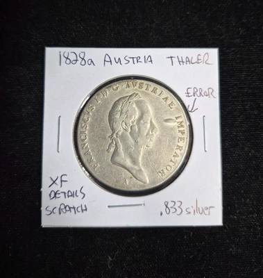 1828a Austria Thaler- Erro- Detalhes XF Risco- .833 Prata - Imagem 1 de 2