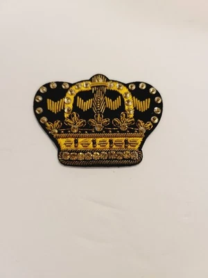 SMALL ROYAL CROWN GOLD THREAD RHINESTONE EMBELLISHED SEW ON PATCH - Image 1 of 4