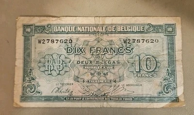 Billete de 10 francos de Bélgica 1943 Foto 1 de 2