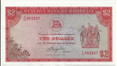 P35b 1977 Rhodesia 2 dollar note (world, lot) combined shipping - Image 1 of 2