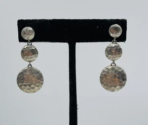 John Hardy Sterling Silver Hammered Disc Dangle Earrings - Picture 1 of 4