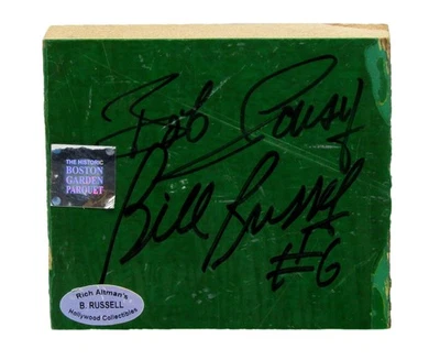 Bob Cousy/Bill Russell Doble Firma Boston Jardín Parquet Suelo 4x4 PSA/DNA 19742 Foto 1 de 4