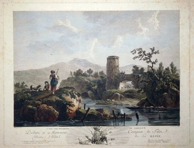 Radierung, Landschaft bei Gaillon, J.B. Pillement/ J.B. Racine, ~1770, L B 12 - Bild 1 von 4