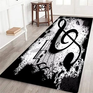 Music Rug Music Notes Long Runner Rug for Hallway,Black and White Music Notat... - Picture 1 of 4