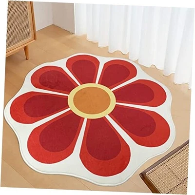  Alfombra en forma de flor 47x47 pulgadas, alfombra suave girasol para niñas lavable roja  Foto 1 de 4