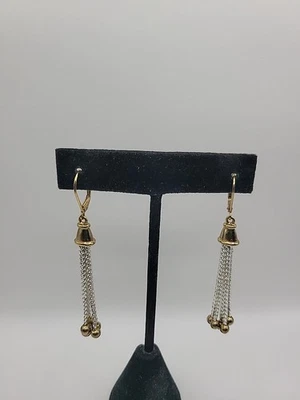 Pendientes Vintage Tono Dorado Tono Plata Borla Cuentas Palanca Trasera Cuelgan Elegantes Foto 1 de 4