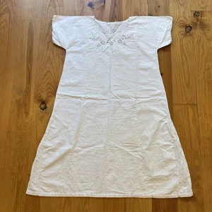 Antique Nightgown Victorian Edwardian White Cotton Short Sleeve Eyelet Embroider - Picture 1 of 15