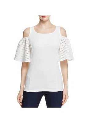 Blusa de mujer THREE DOTS marfil hombro frío encaje manga campana cuello redondo XS Foto 1 de 4