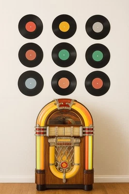 8 decoraciones de discos de vinilo, aspecto retro de 11" en blanco, sala de música de retroceso en el tiempo Foto 1 de 4