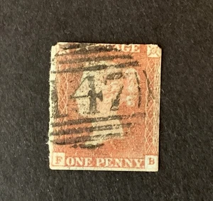 Sello británico QV centavo rojo SG8 cabeza marfil FB 147 Mark I Think Bungay - Imagen 1 de 2