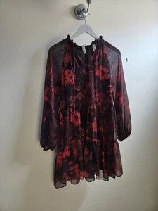 H&M Sheer Black Red Floral Mini Dress Size UK 4 Gothic Coquette Cottagecore - Picture 1 of 8
