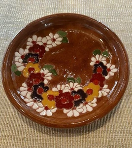 Redware Floral Plate Wall Hanging 6 3/4” - Picture 1 of 5