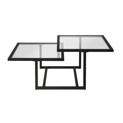 43" Black Glass And Steel Square Coffee Table With Two Shelves - Image 1 of 4