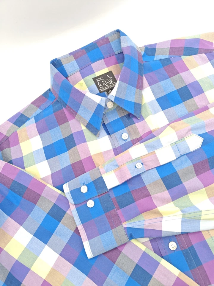 🇺🇲 全新 Jos A Bank XL 17.5x34 多色旅行者男式 100% 棉正装衬衫  — 第 1/4 张图片