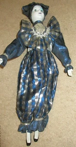 Porcelain Clown: 16": Blue and Silver Checkered Clothing - Picture 1 of 5