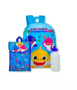 **L@@K** Brand New Baby Shark School Backpack Lunch box 5 Piece Set - Picture 1 of 4