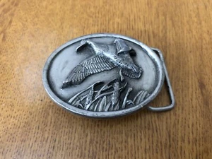 VINTAGE 1984 BERGAMOT BRASS WORKS MALLARD DUCK SILVER METAL BELT BUCKLE USA MADE - Picture 1 of 4