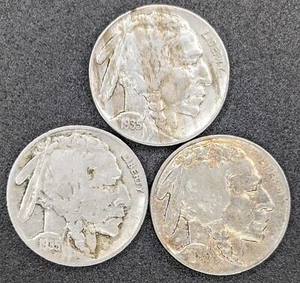 1935 U.S. 5C Buffalo Nickel Three Coin Lot Philidelphia Denver San Francisco - Picture 1 of 2