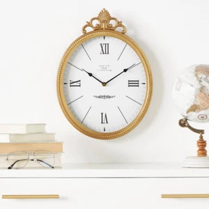 Gold Metal Antique Inspired Wall Clock with Scrolled Finial - Picture 1 of 8