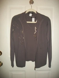 Dolce Cabo taupe two-piece embellished knit top and cardigan size M, NWT - Picture 1 of 7