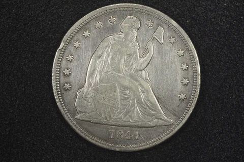 1841 No Motto Seated Liberty Dollar, old cleaning, recovering nicely, XF detail Cover