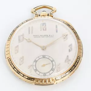STUNNING Patek Philippe 18K Yellow Gold Enameled Open Face Pocket Watch - Picture 1 of 5