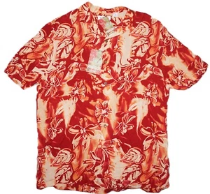 Camisa Hawaiana Caribbean Roundtree Yorke XL Rojo Verdadero Floral Rayón Nueva con Etiquetas (HAW226) - Imagen 1 de 2