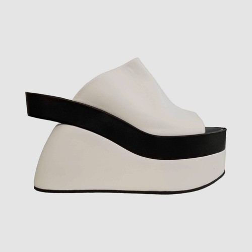 VANS Scarpe sandalo Dries Van Noten da donna bianche nere in pelle zeppa da $890 taglia 37 5