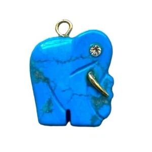 Blue Gemstone Elephant pendant Turquoise Lapis Lazuli crystal India Luck - Picture 1 of 6
