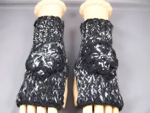 Guantes sin dedos de punto blanco negro calentadores de brazos mensajes de texto - Imagen 1 de 2