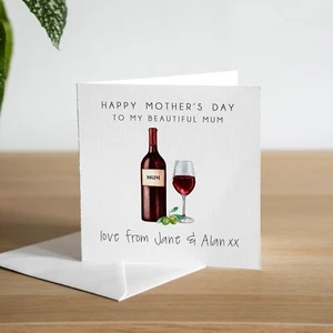 Tarjeta personalizada de día de madres vino tinto mamá mamá vino madres regalos de día - Imagen 1 de 3