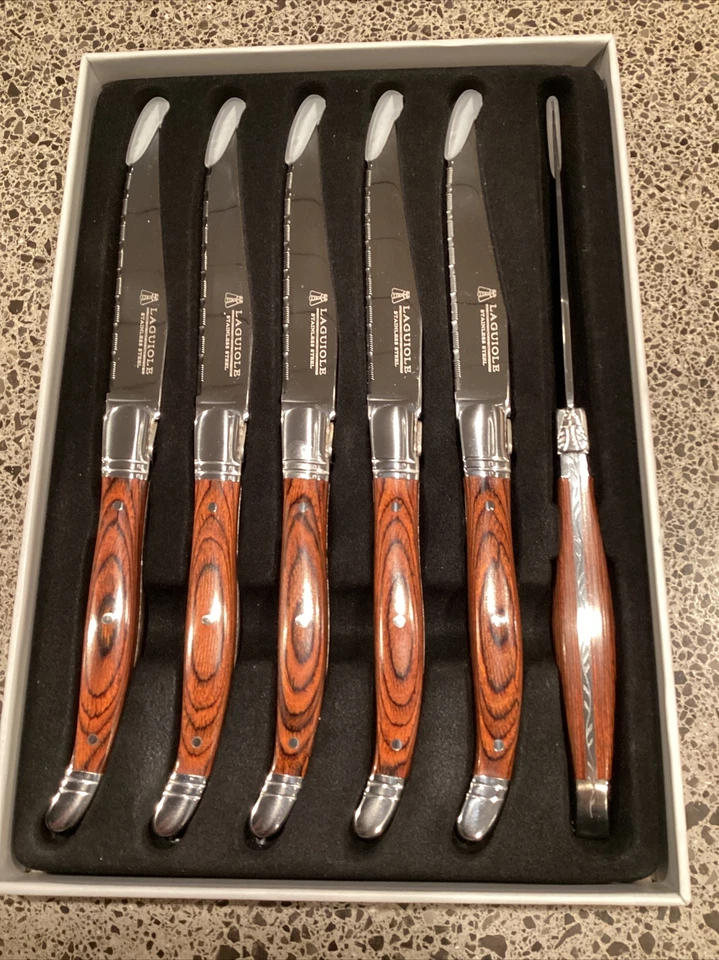 Trudeau Maison Laguiole 木质手柄牛排刀 6 件套棕色和灰色 — 第 1/2 张图片