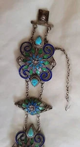 Chinese Antique Bracelet Turquoise Silver Filigree Enamel 1960's Chinese Export - Picture 1 of 8