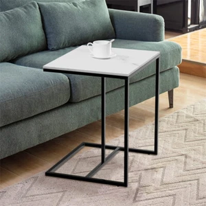 Marble Bedside Sofa Side End Table Coffee Tray C Shaped Laptop Stand Metal Frame - Picture 1 of 15