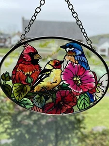 AMIA handbemalter Sonnenfänger aus Glas drei Farben Vögel kleines Schaufenster - Bild 1 von 7