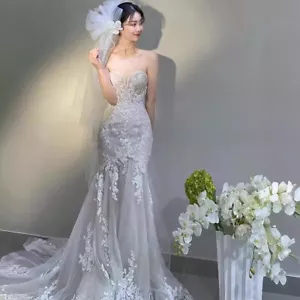 Weiß/Elfenbein Meerjungfrau Brautkleider Trägerlos Spitze Appliques Brautkleid - Bild 1 von 18